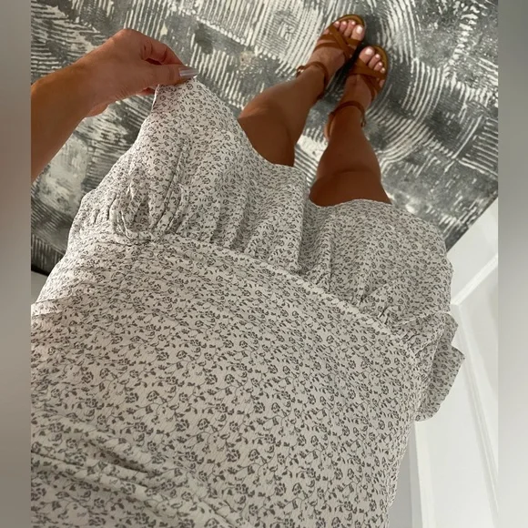 Off White Dusty Blue Floral Halter Dress